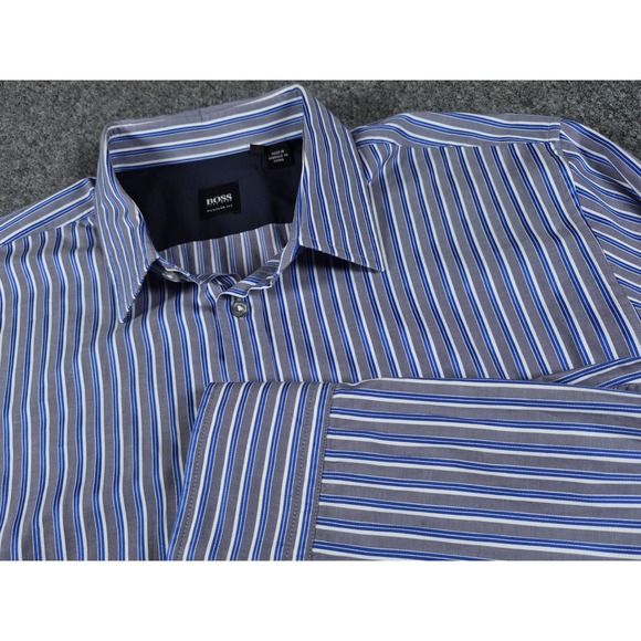 Hugo Boss Other - Hugo Boss Mens Regular Fit Striped Button Down Shirt Blue Wht Grey XL Long Slve